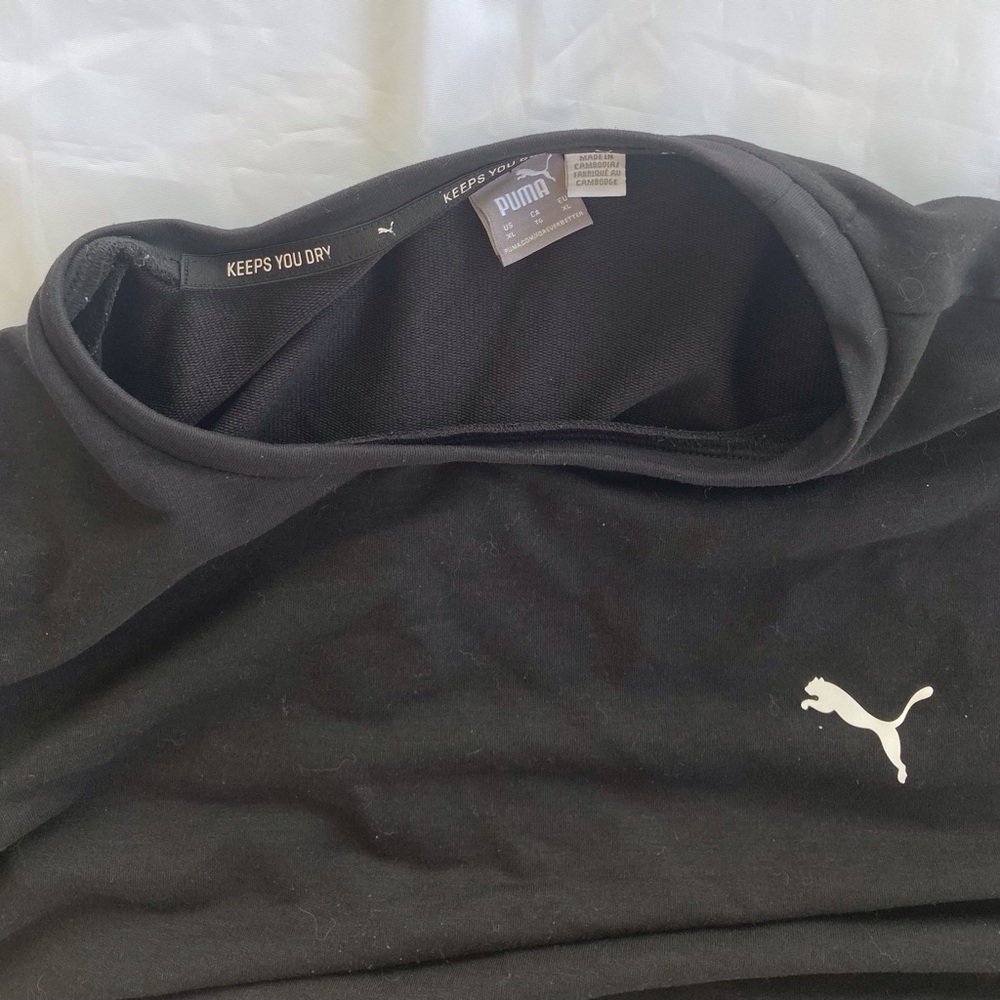 PUMA DROP SHOULDER CROP TOP WORKOUT LIGHTWEIGHT, WOMENS XL BLACK WITH BRANDING - Picture 3 of 9